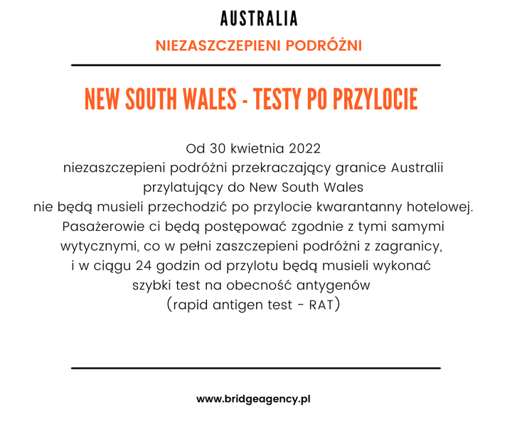 #NewSouthWales Zmiany od 30 kwietnia 2022 dla niezaszczepionych podróżnych przylatujących do New 